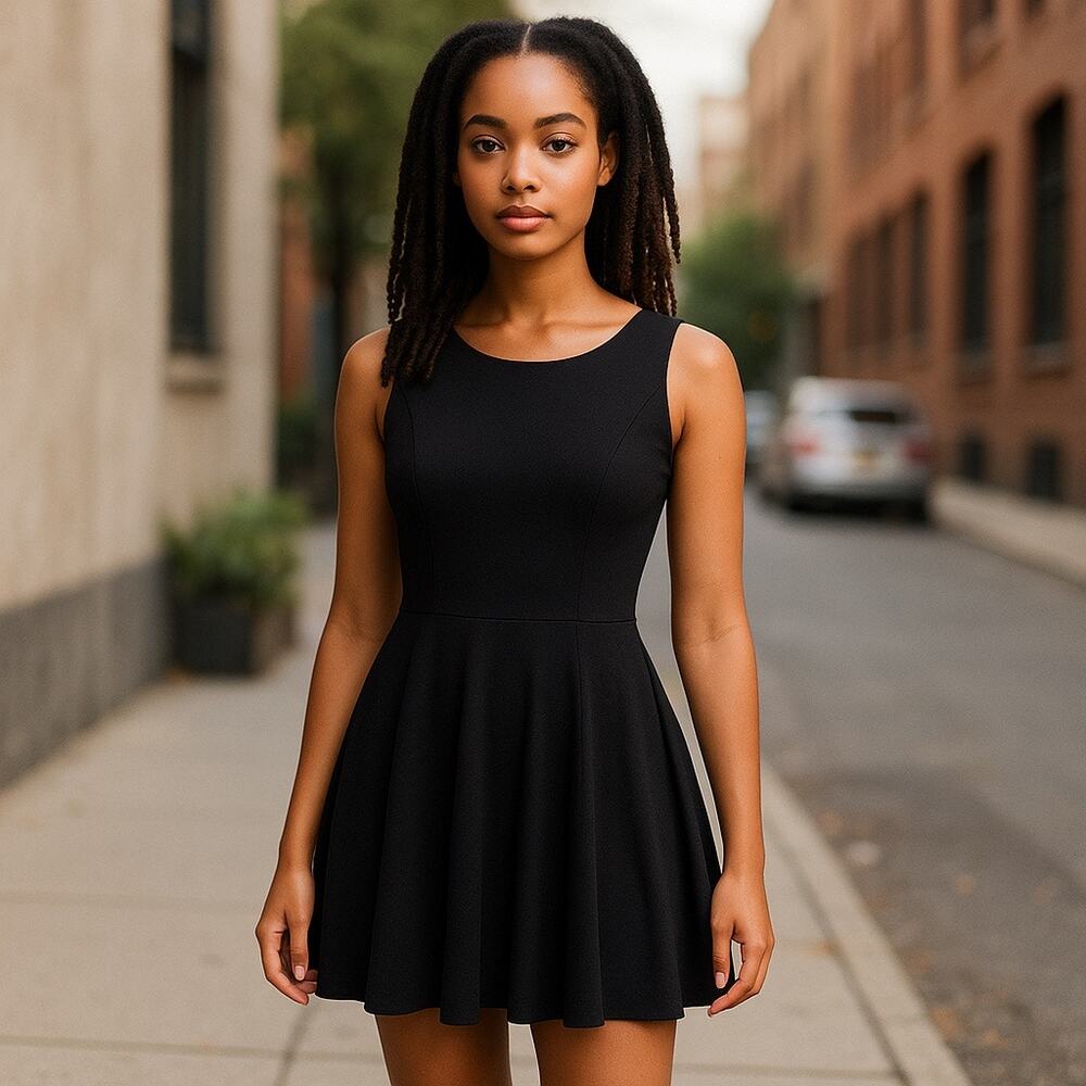asos Womens Dress Sz 4 Black‎ Skater Deep V Back Knit Solid Short Mini